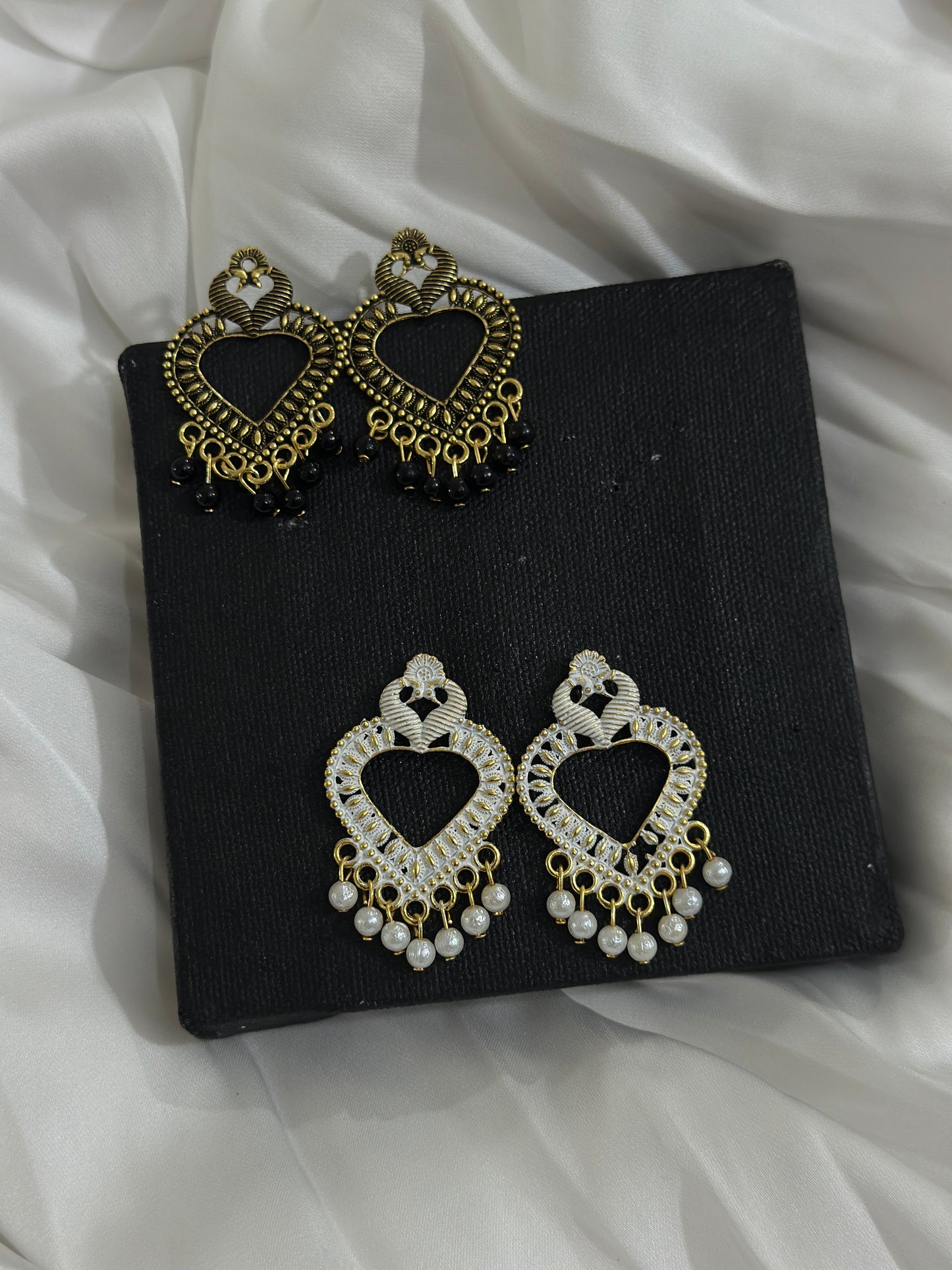 Heart jhumka white